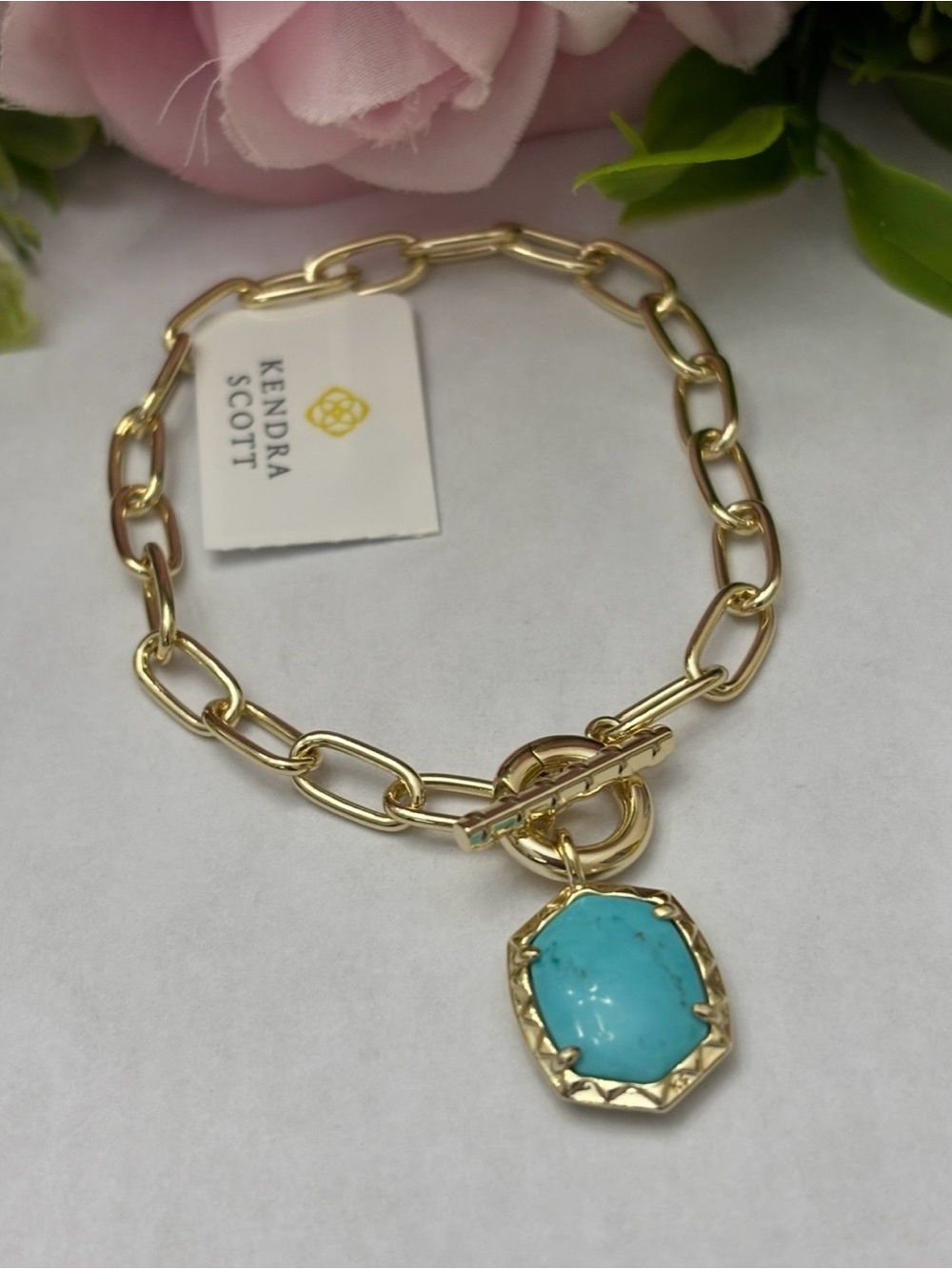 NWT Kendra Scott Daphne Chain Bracelet in Gold Variegated Turquoise Magnesite